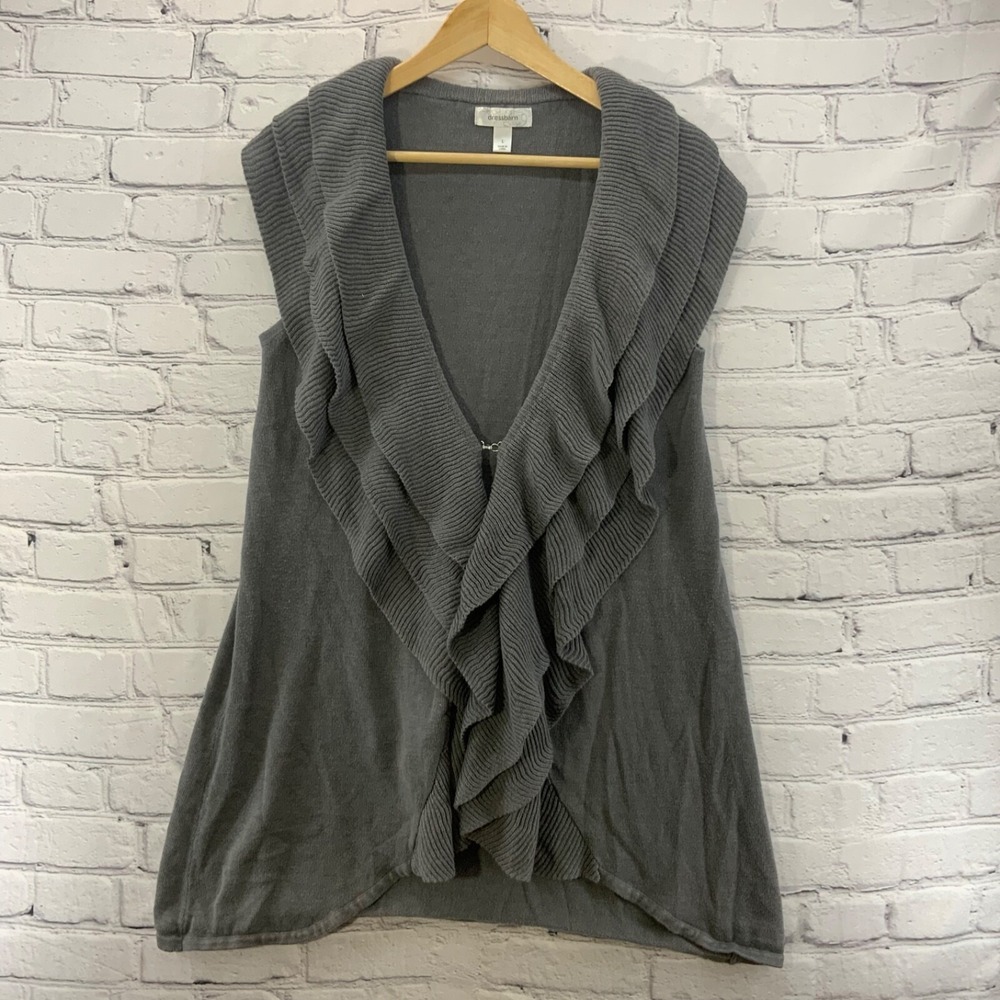 Dressbarn Sweater Vest Womens Sz L Knit Gray Ruffles